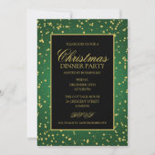グリーン金ゴールドグリッタードットクリスマスディナーパーティー 招待状 (正面)