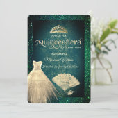 グリーン金ゴールドグリッタードレスティアラファンキンセアニラ 招待状 (スタンド正面)