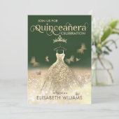 グリーン金ゴールドグリッタードレスバタフライキンセアニラ 招待状 (スタンド正面)