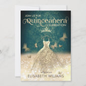 グリーン金ゴールドグリッタードレスバタフライクインセアニェラ 招待状 (正面)