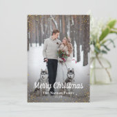 グリーン金ゴールドグリッターメリークリスマスフォト シーズンカード (スタンド正面)