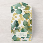 グリーン金ゴールドグリッターユーカリ結婚プス オールインワン招待状 (外側)