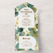 グリーン金ゴールドグリッターユーカリ結婚プス オールインワン招待状 (内側)