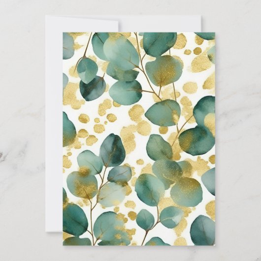 グリーン金ゴールドグリッターユーカリ結婚プス セーブザデート (裏面)