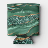 グリーン金ゴールドグリッター大理石クーラーボックス名前をカスタムする 缶クーラー (正面)