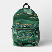 グリーン金ゴールドグリッター大理石名前をカスタムするバックパック プリントバックパック (正面)