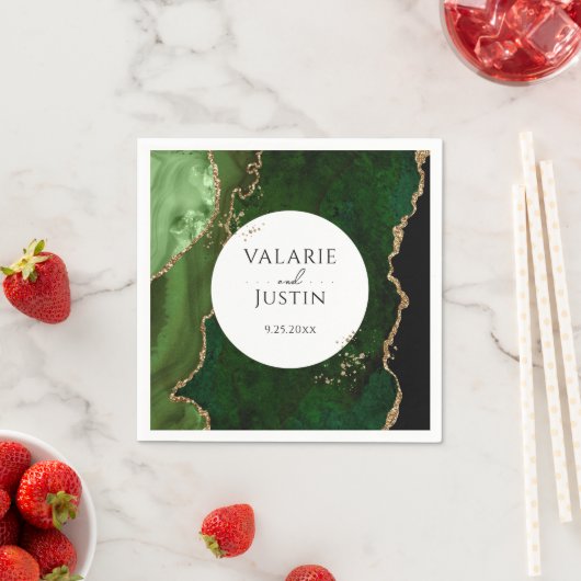 グリーン金ゴールドグリッター結婚マーブルズナプキンス スタンダードカクテルナプキン (インサイチュ)