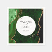 グリーン金ゴールドグリッター結婚マーブルズナプキンス スタンダードカクテルナプキン (正面)