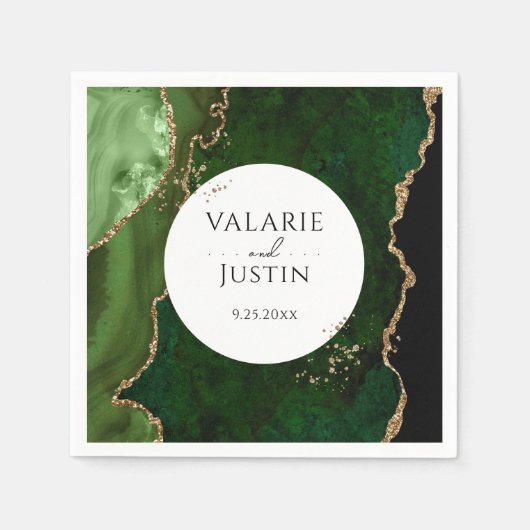 グリーン金ゴールドグリッター結婚マーブルズナプキンス スタンダードカクテルナプキン (正面)
