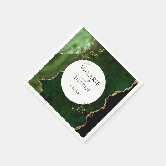 グリーン金ゴールドグリッター結婚マーブルズナプキンス スタンダードカクテルナプキン (角)