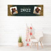 グリーン金ゴールドグリッター2写真クラス卒業 横断幕 (インサイチュ)