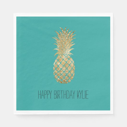 グリーン金ゴールドグリッツィパイナップル スタンダードランチョンナプキン (正面)
