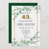 グリーン金ゴールドグリーニーユーカリ40th誕生日パーティー 招待状 (正面/裏面)
