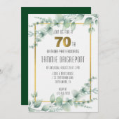 グリーン金ゴールドグリーンユーカリ70thバースデーパーティー 招待状 (正面/裏面)