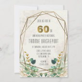 グリーン金ゴールドグリーン幾何学模様60th誕生日パーティー 招待状 (正面)