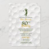グリーン金ゴールドゴルファー80誕生日 招待状 (正面/裏面)
