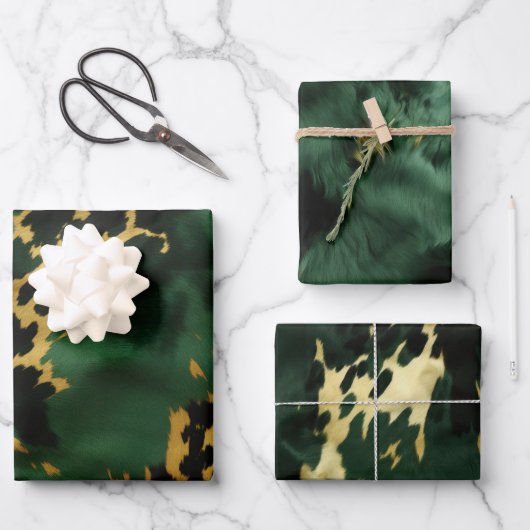 グリーン金ゴールドサウスウエストカウボーイ女性のカーボーイ牛追 ラッピングペーパーシート (正面)