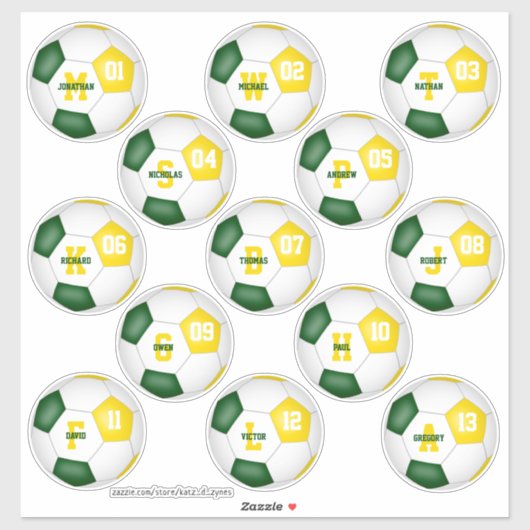 グリーン金ゴールドサッカー13パーソナライズされた個 シール (シート)