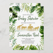 グリーン金ゴールドサファリジャングルベビーシャワー 招待状 (正面/裏面)