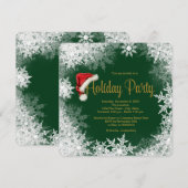 グリーン金ゴールドサンタハットスノーフレークホリデーパーティー 招待状 (正面/裏面)