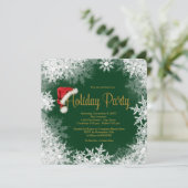 グリーン金ゴールドサンタハットスノーフレークホリデーパーティー 招待状 (スタンド正面)