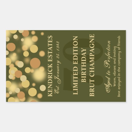 グリーン金ゴールドシャンパンバブル誕生日ラベル750ml 長方形シール (正面)