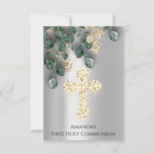 グリーン金ゴールドシルバーファースト聖体十字架 招待状 (裏面)