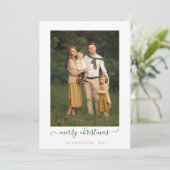 グリーン金ゴールドシンプルスクリプトメリークリスマスフォトホール シーズンカード (スタンド正面)