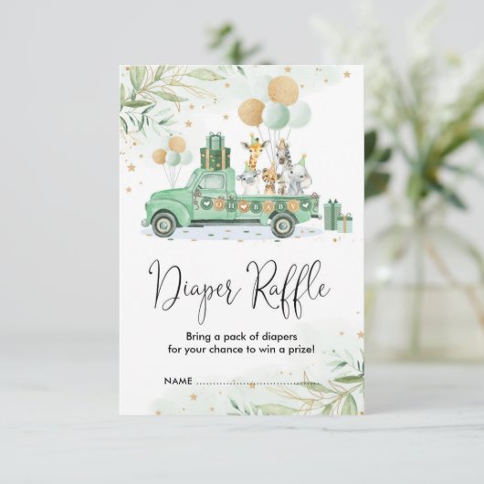 グリーン金ゴールドジャングルサファリアニマルズおむつラッフル エンクロージャーカード (スタンド正面)