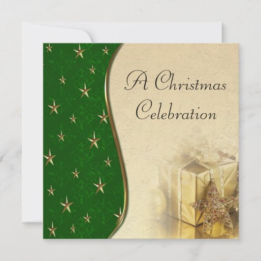 グリーン金ゴールドスタークリスマスお祝い招待状 招待状 (正面)