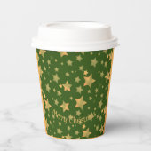 グリーン金ゴールドスターパターンフェスティバルエレガントクリスマス 紙コップ (正面)