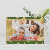 グリーン金ゴールドスターフォトフェスティバルモダンクリスマス シーズンカード (スタンド正面)