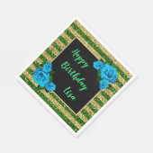 グリーン金ゴールドストライプグリッターブルーバラ誕生日 スタンダードランチョンナプキン (角)