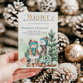 グリーン金ゴールドスノーガール雪だるまクリスマス誕生日 招待状