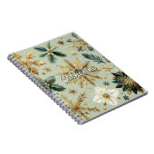 グリーン金ゴールドスノーフレークフローラホリデー ノートブック (右側)