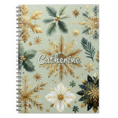 グリーン金ゴールドスノーフレークフローラホリデー ノートブック (正面)