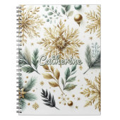 グリーン金ゴールドスノーフレークフローラホリデー ノートブック (正面)