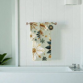 グリーン金ゴールドスノーフレークフローラホリデー バスタオルセット