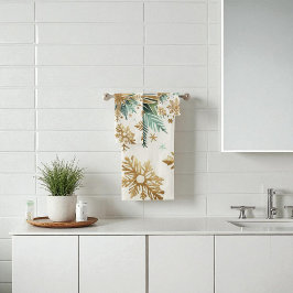 グリーン金ゴールドスノーフレークフローラホリデー バスタオルセット