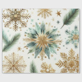 グリーン金ゴールドスノーフレークホリデーラグジュアリーウォーター ラッピングペーパー (フラット)