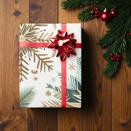 グリーン金ゴールドスノーフレークホリデーラグジュアリーウォーター ラッピングペーパー