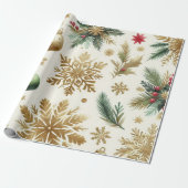 グリーン金ゴールドスノーフレークホリデーラグジュアリーウォーター ラッピングペーパー (アンロールド)