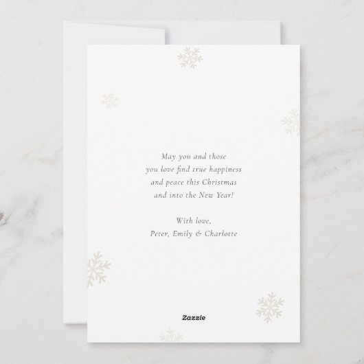 グリーン金ゴールドスノーフレーク写真メリークリスマスカード シーズンカード (裏面)