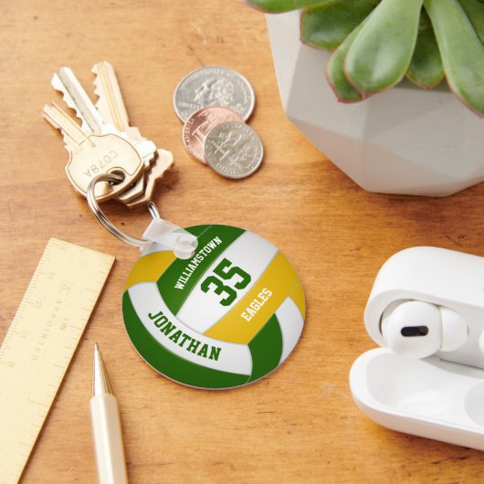 グリーン金ゴールドスポーツチームカラーズボーガールバレーボール キーホルダー (デスク)