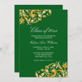 グリーン金ゴールドスワール卒業パーティー発表 招待状 (正面/裏面)