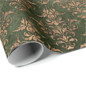 グリーン金ゴールドダマスクエレガントホ素朴リデイ ラッピングペーパー (ロールコーナー)