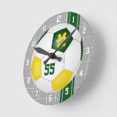 グリーン金ゴールドチームがサッカーストライプの色彩を色にする ラウンド壁時計 (傾斜)