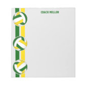グリーン金ゴールドチームカラーバレーボールカスタムコーチ ノートパッド (正面)