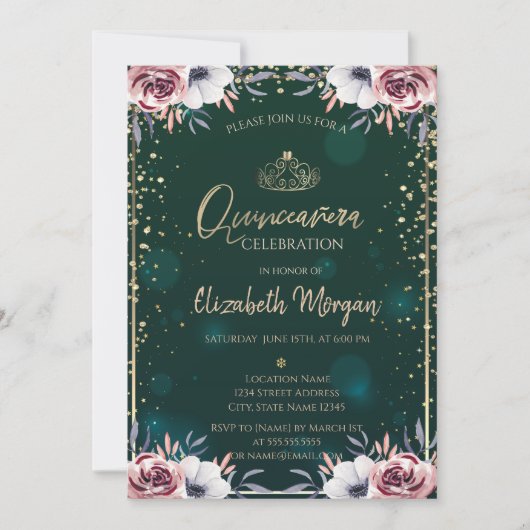 グリーン金ゴールドティアラ，ダイアモンズフラワーズキンセアニラ 招待状 (正面)