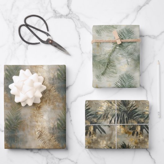 グリーン金ゴールドトロピカル葉 ラッピングペーパーシート (正面)